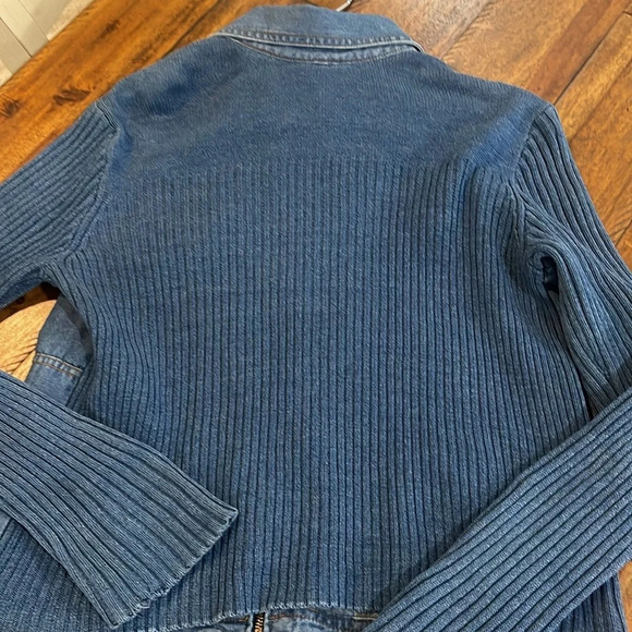 Vintage Coldwater creek jean jacket sweater zip Jeans blue Denim knit back sz M - Picture 8 of 13